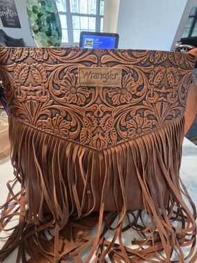 Wrangler Brown Tooled Floral Fringe Shoulder Bag